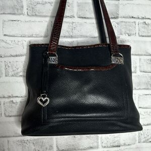 Vintage Brighton Black & Brown Pebbled Leather Shoulder Bag Purse